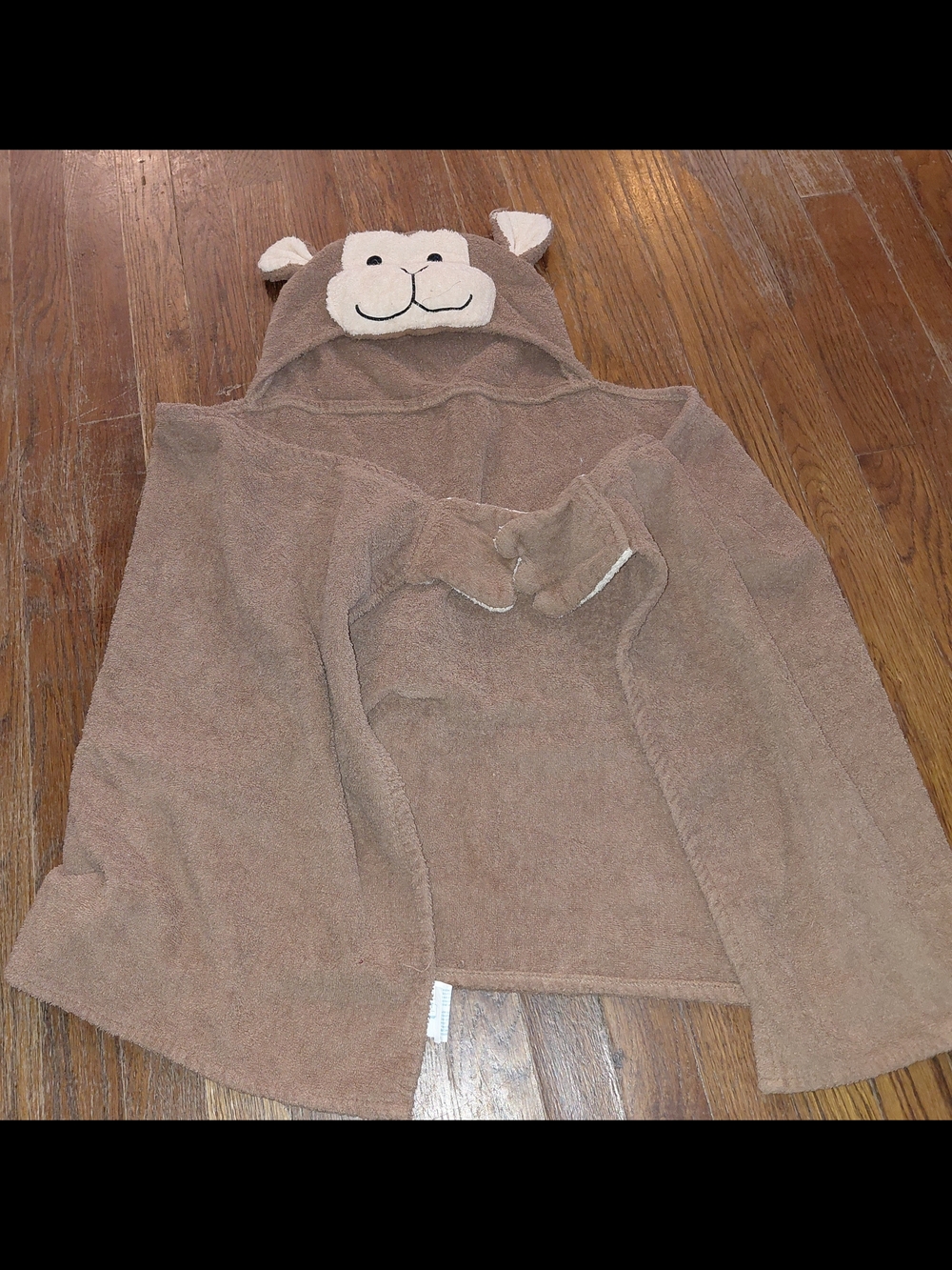 Children's Brown Monkey Hooded Towel Poncho